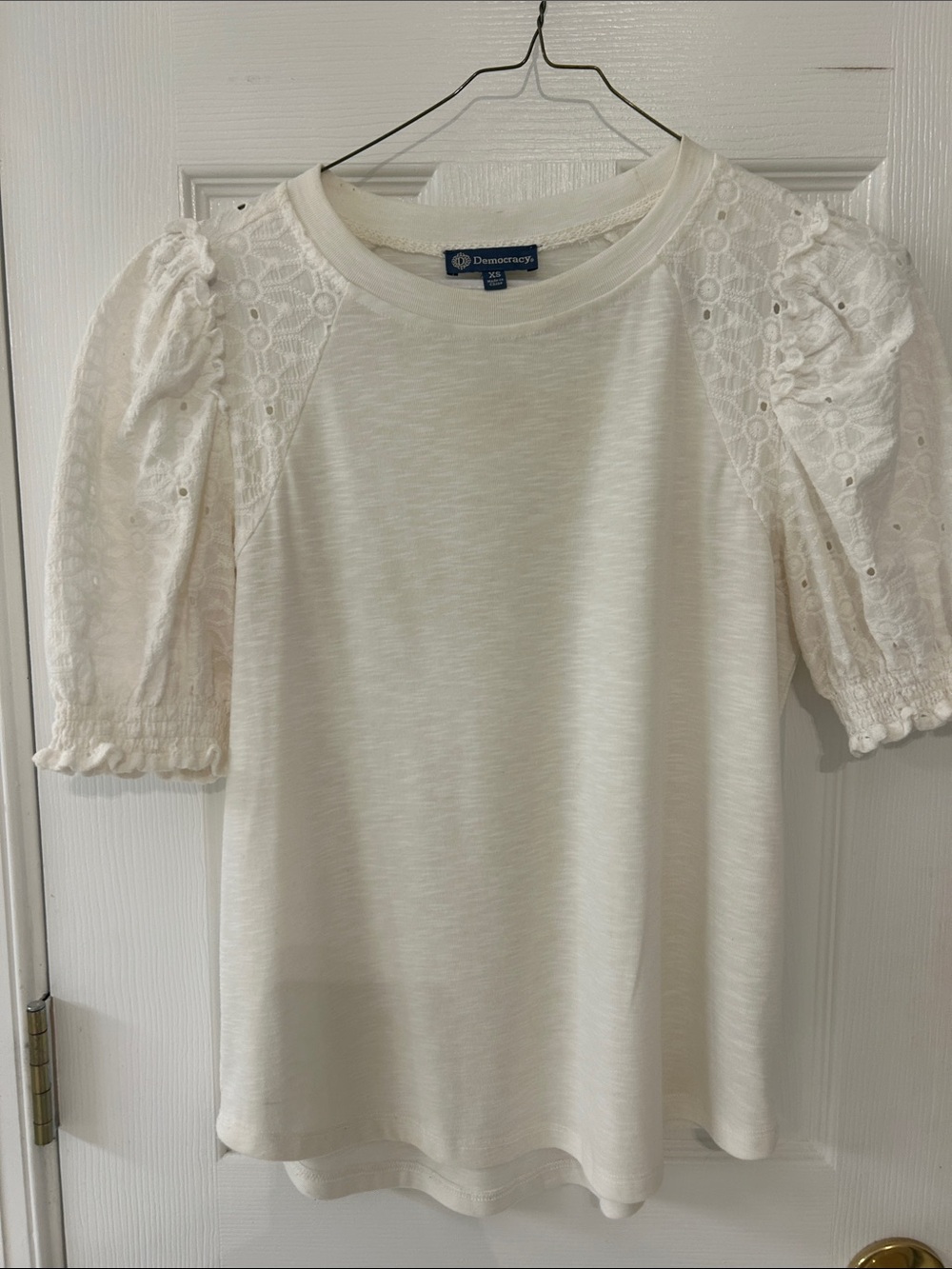 Democracy Ivory Lace Puff Sleeve Tee